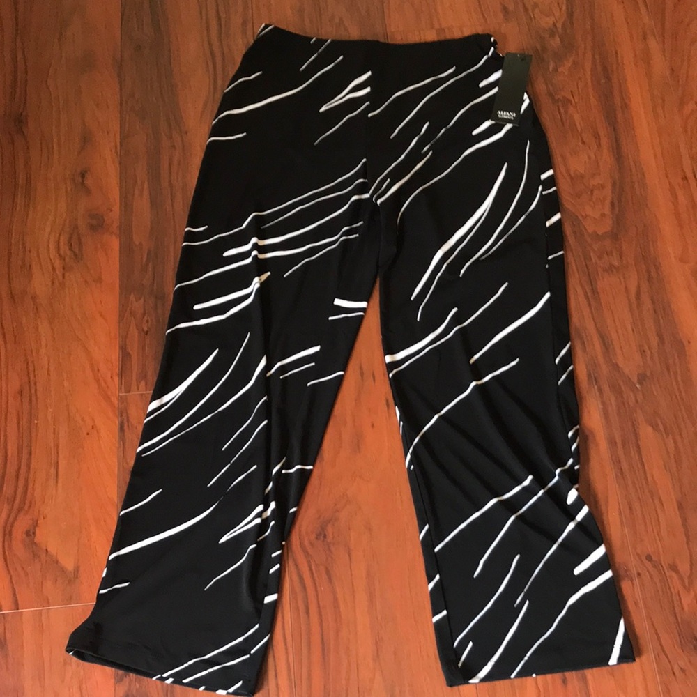 Alfani wide leg jersey black pants with white stripes
